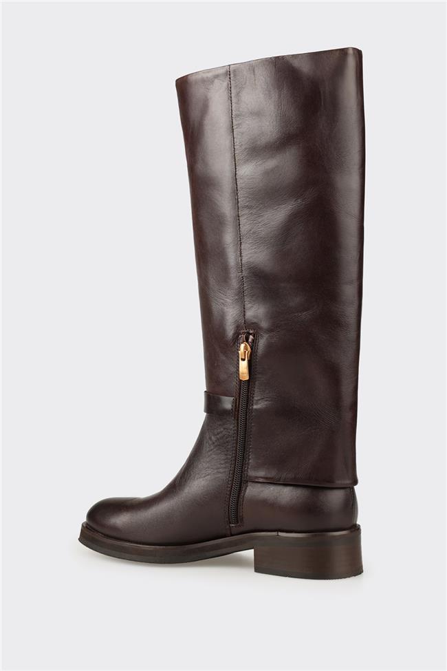 Kahve Deri Kadın Çizme