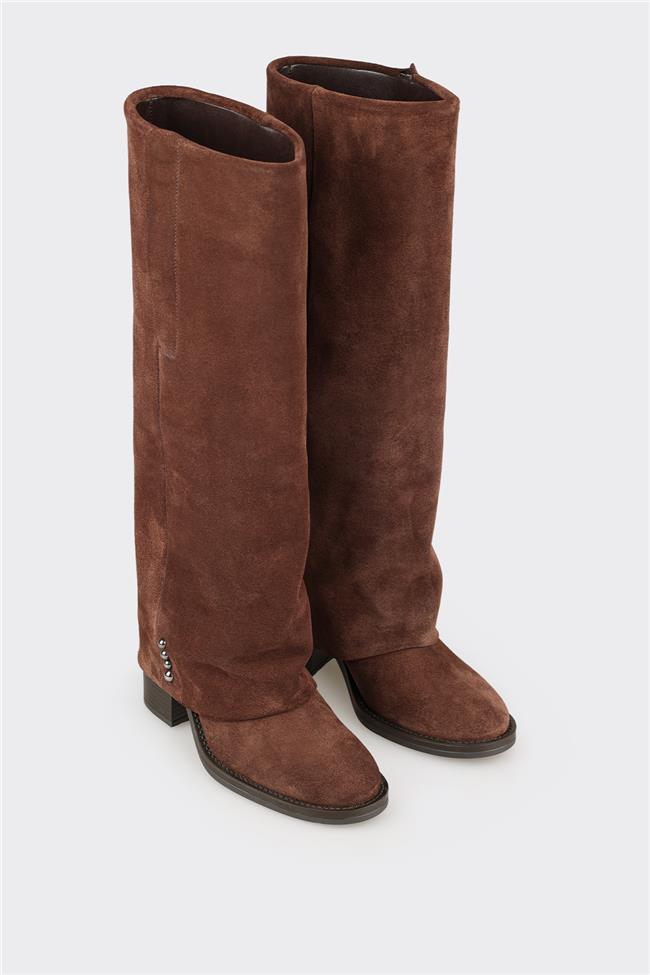 Kahve Deri Kadın Çizme