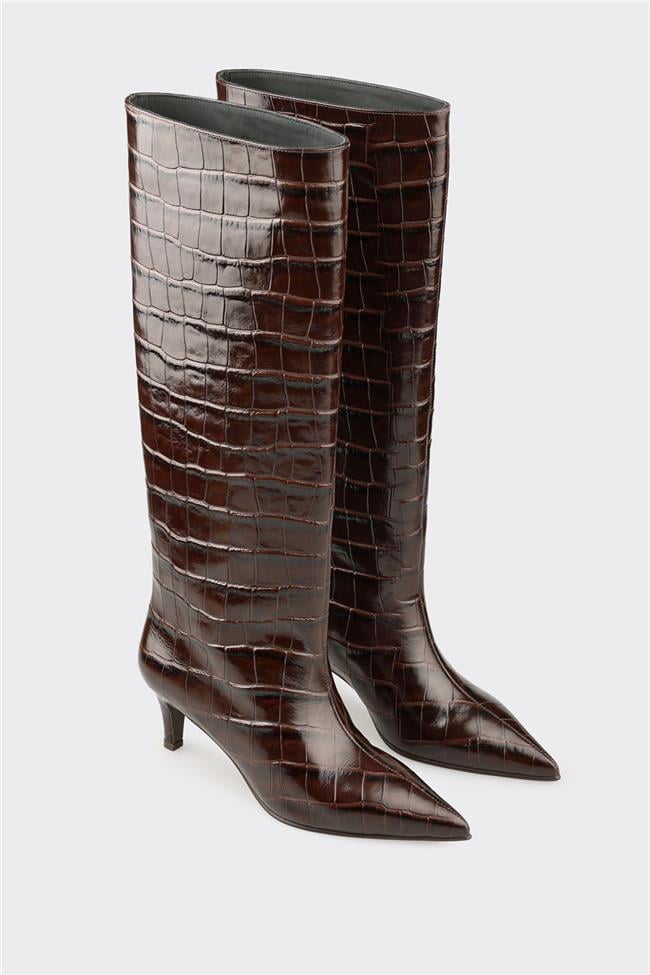 Kahve Deri Kadın Çizme