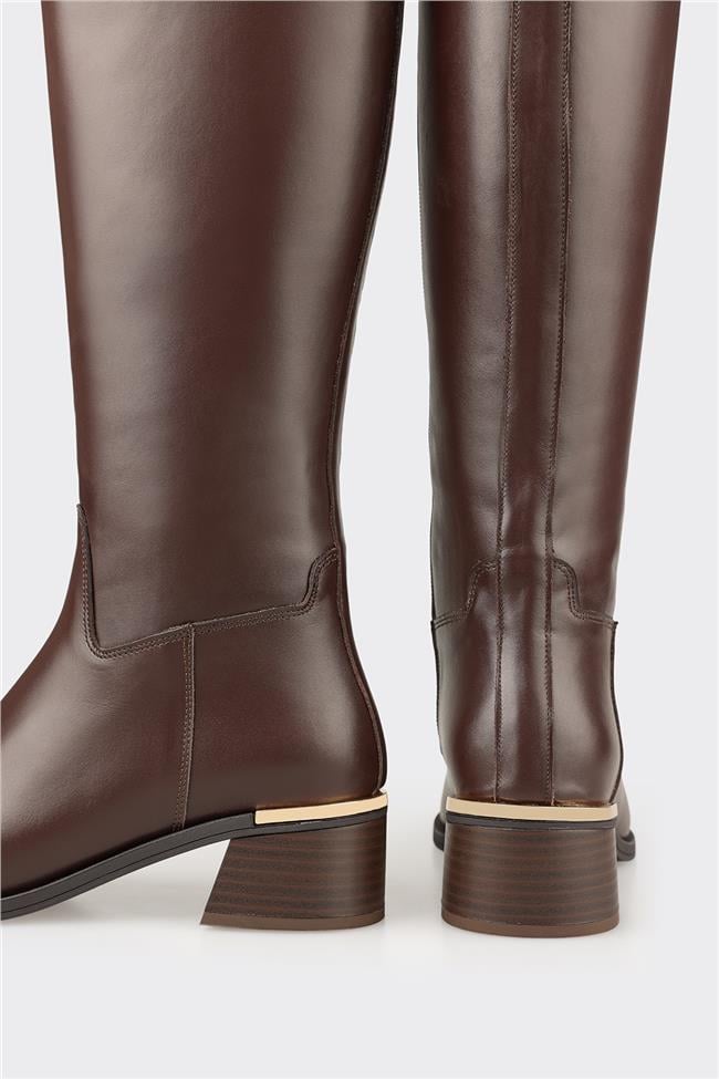 Kahve Deri Kadın Çizme