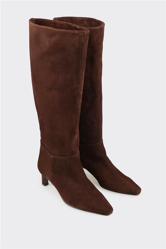 Kahve Deri Kadın Çizme