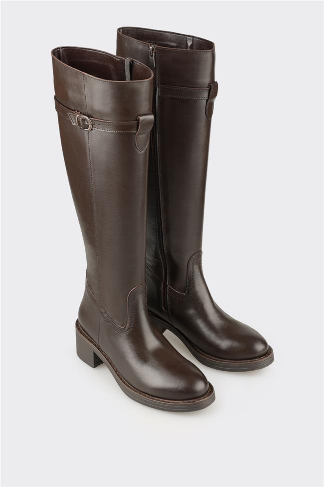 Kahve Deri Kadın Çizme