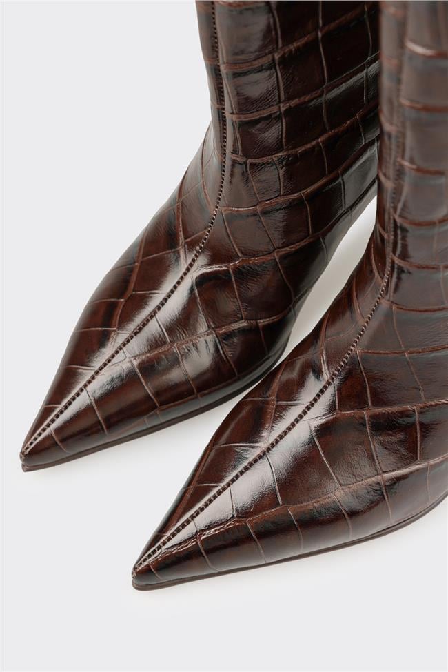 Kahve Deri Kadın Çizme