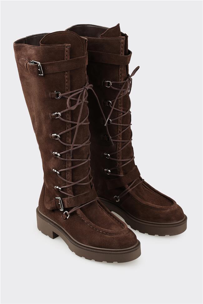 Kahve Deri Kadın Çizme