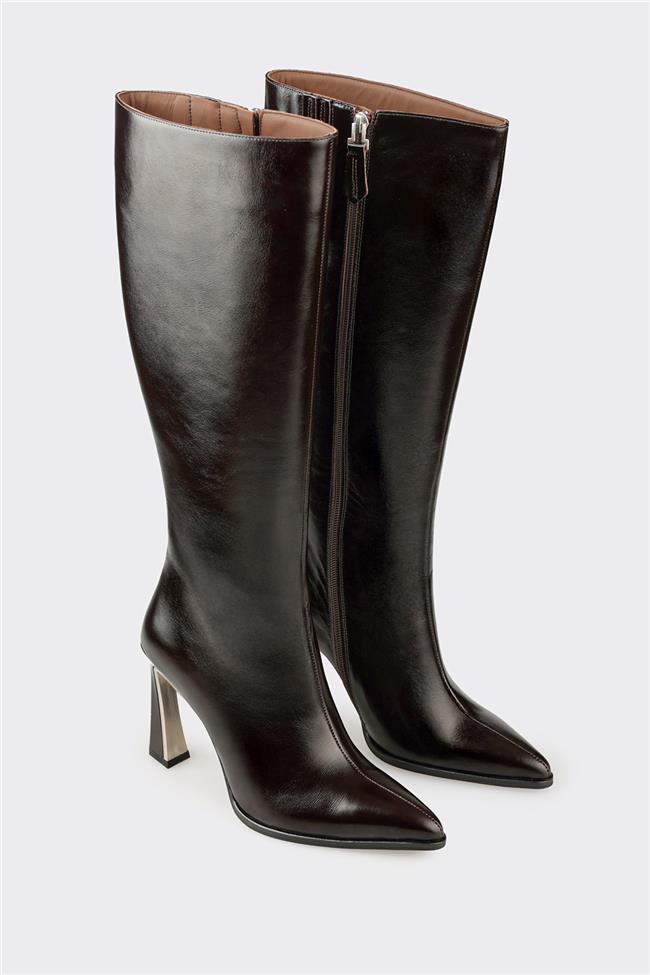 Kahve Deri Kadın Çizme