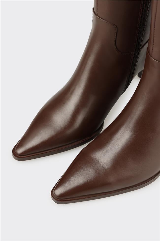 Kahve Deri Kadın Çizme