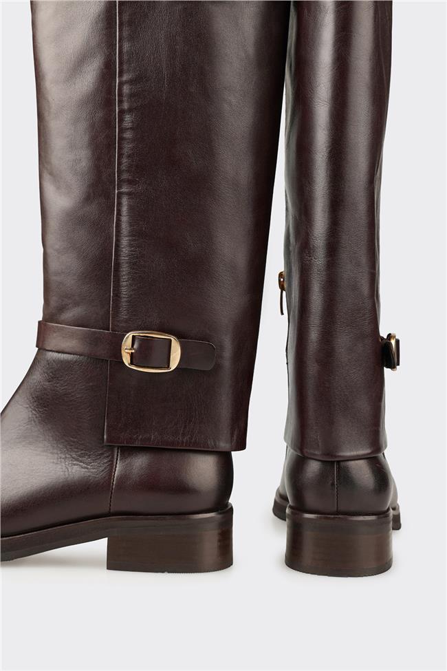 Kahve Deri Kadın Çizme