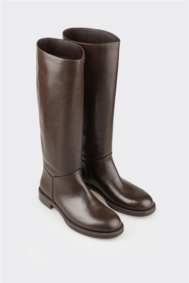 Kahve Deri Kadın Çizme