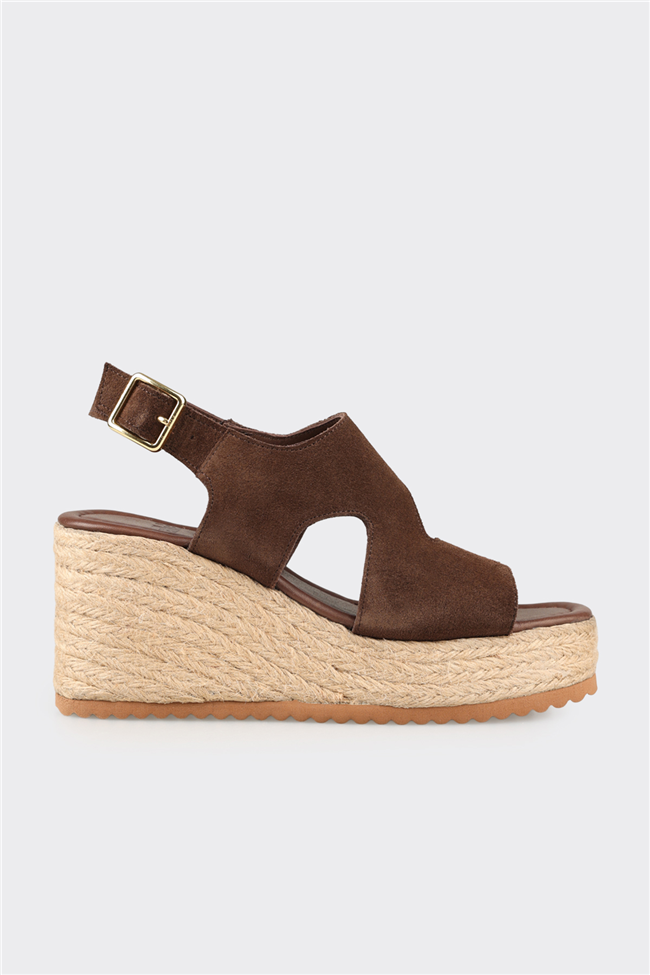 Kahve Deri Kadın Dolgu Topuk Espadril