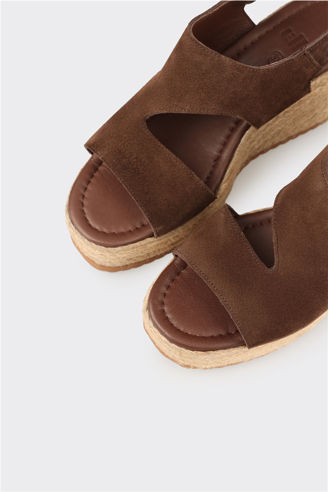 Kahve Deri Kadın Dolgu Topuk Espadril