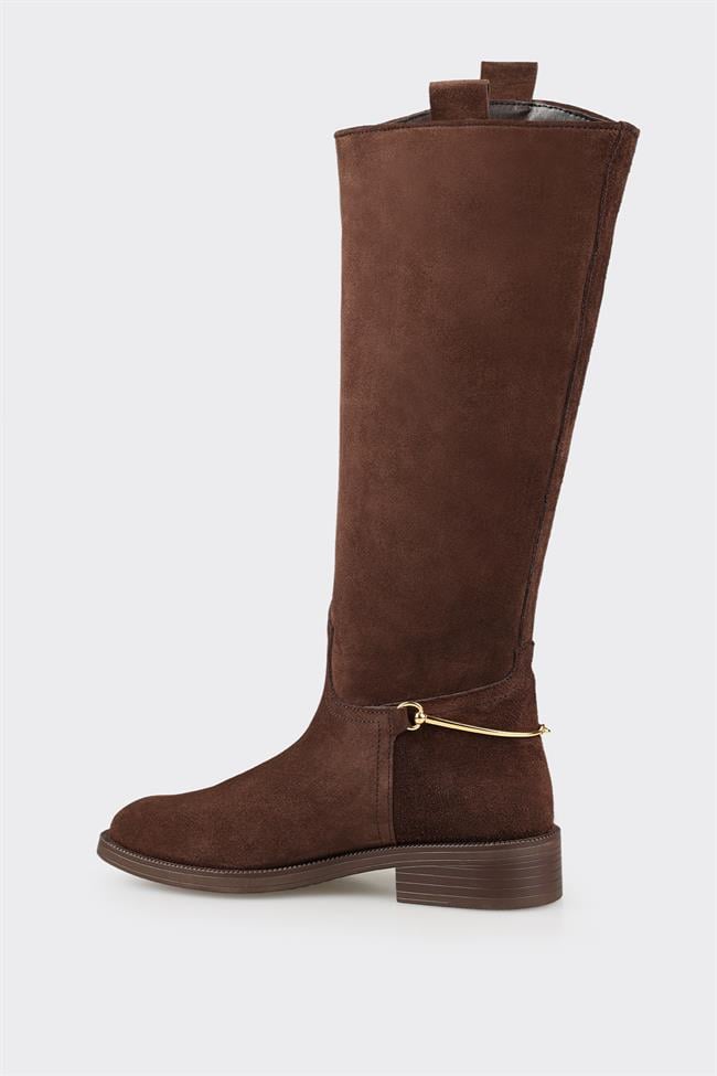 Kahve Deri Kadın Düz Çizme