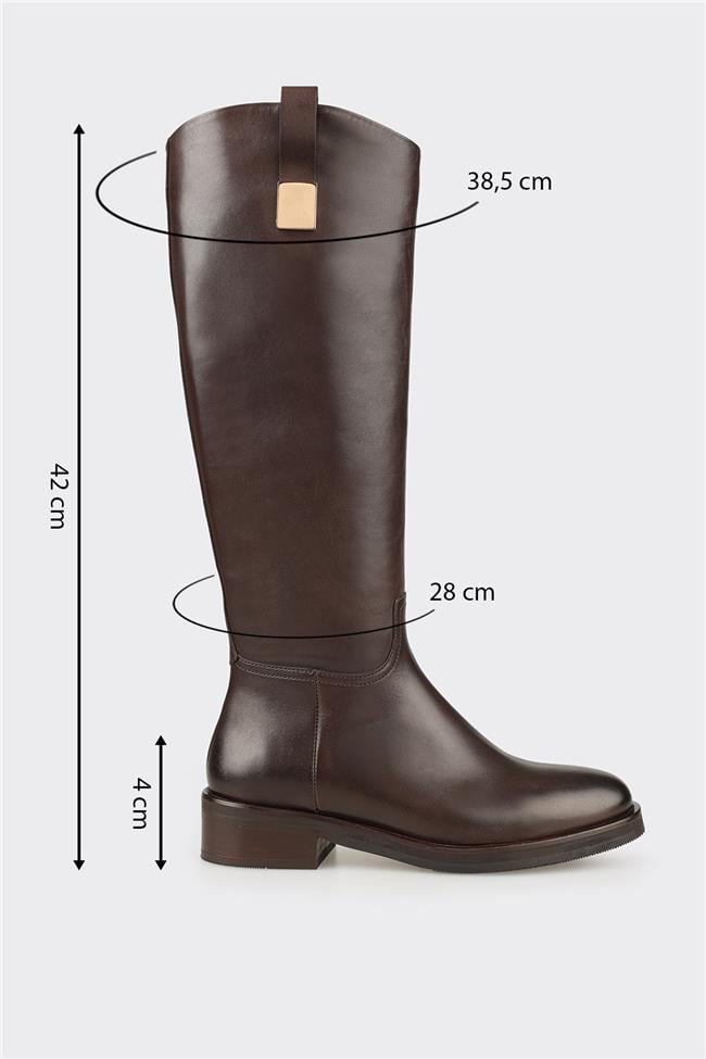 Kahve Deri Kadın Düz Çizme