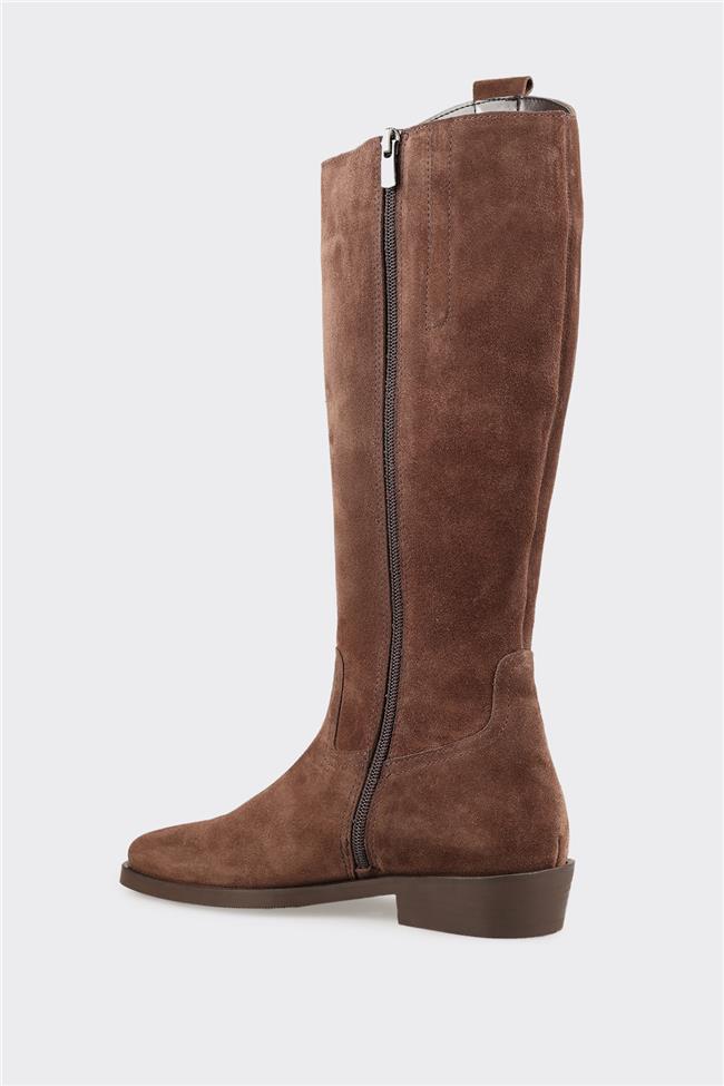 Kahve Deri Kadın Düz Çizme