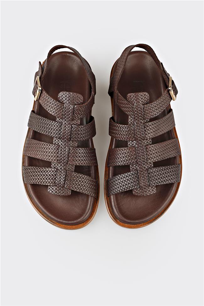 Kahve Deri Kadın Düz Sandalet