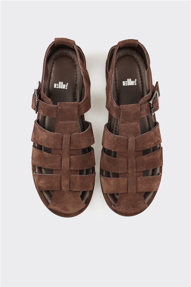 Kahve Deri Kadın Düz Sandalet