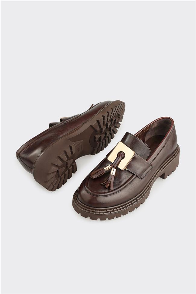 Kahve Deri Kadın Günlük Ayakkabı