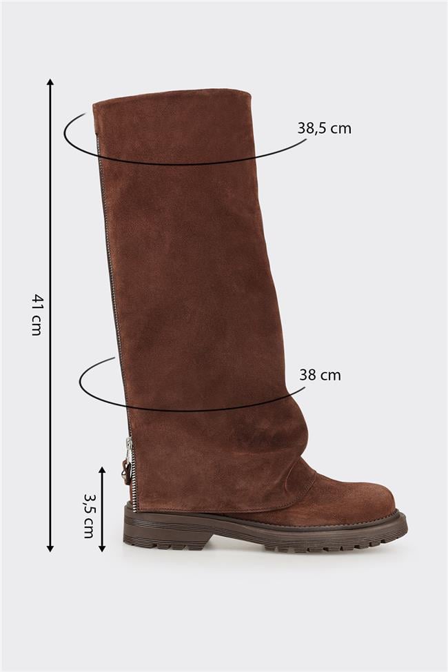Kahve Deri Kadın Günlük Çizme