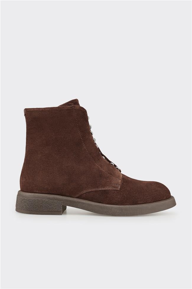 Kahve Deri Kadın Günlük Düz Bot