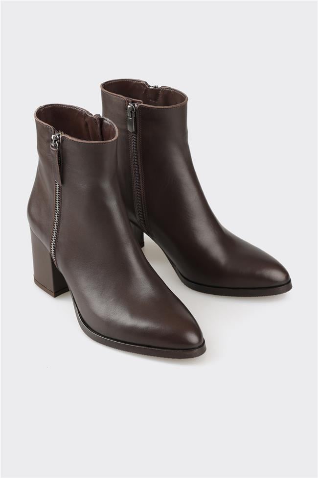 Kahve Deri Kadın Klasik Bot