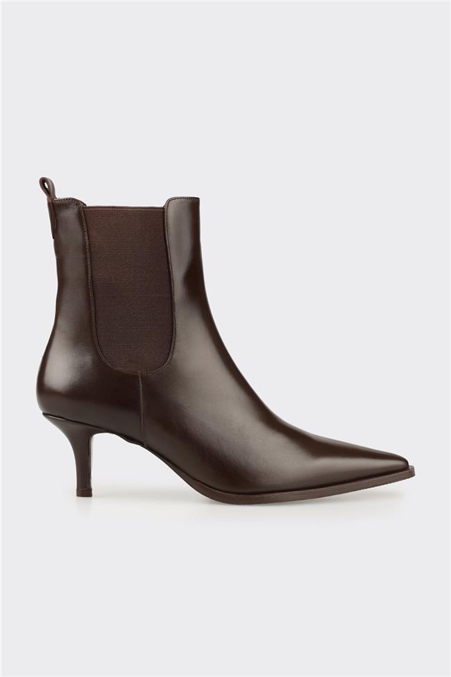 Kahve Deri Kadın Klasik Bot