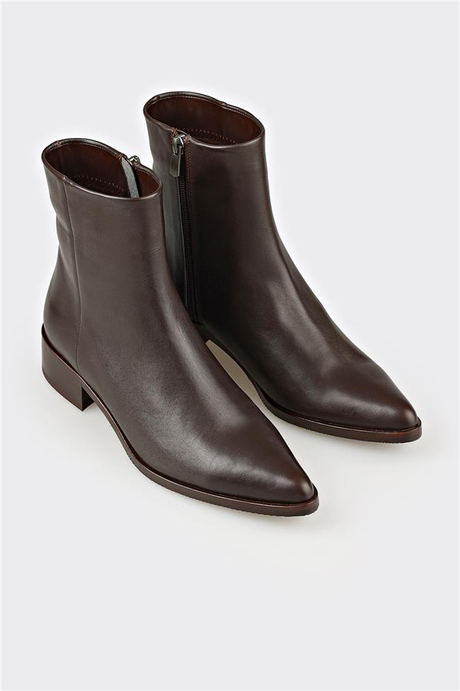 Kahve Deri Kadın Klasik Bot