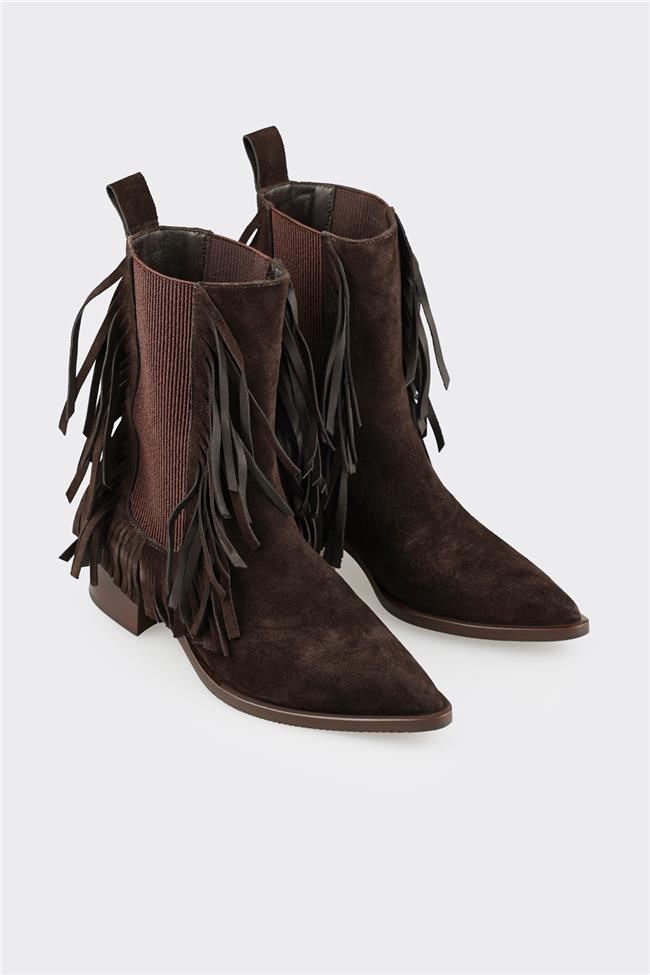 Kahve Deri Kadın Klasik Bot