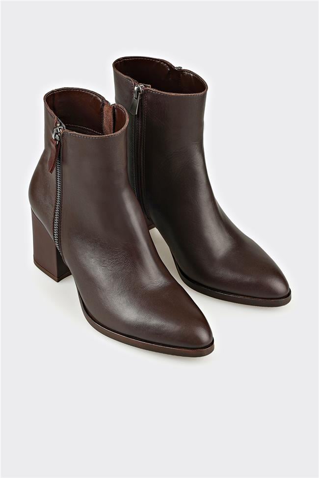 Kahve Deri Kadın Klasik Bot