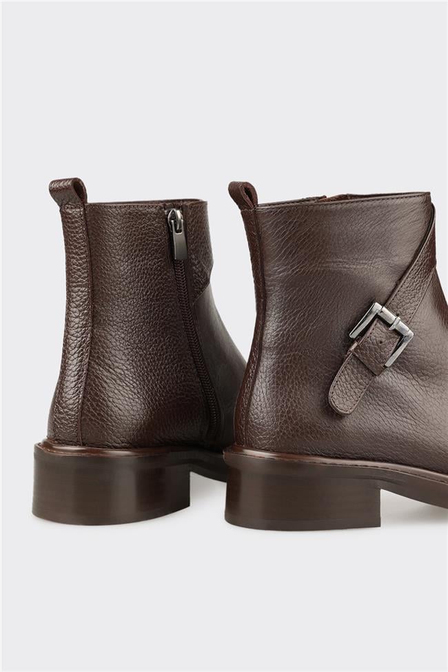 Kahve Deri Kadın Klasik Bot