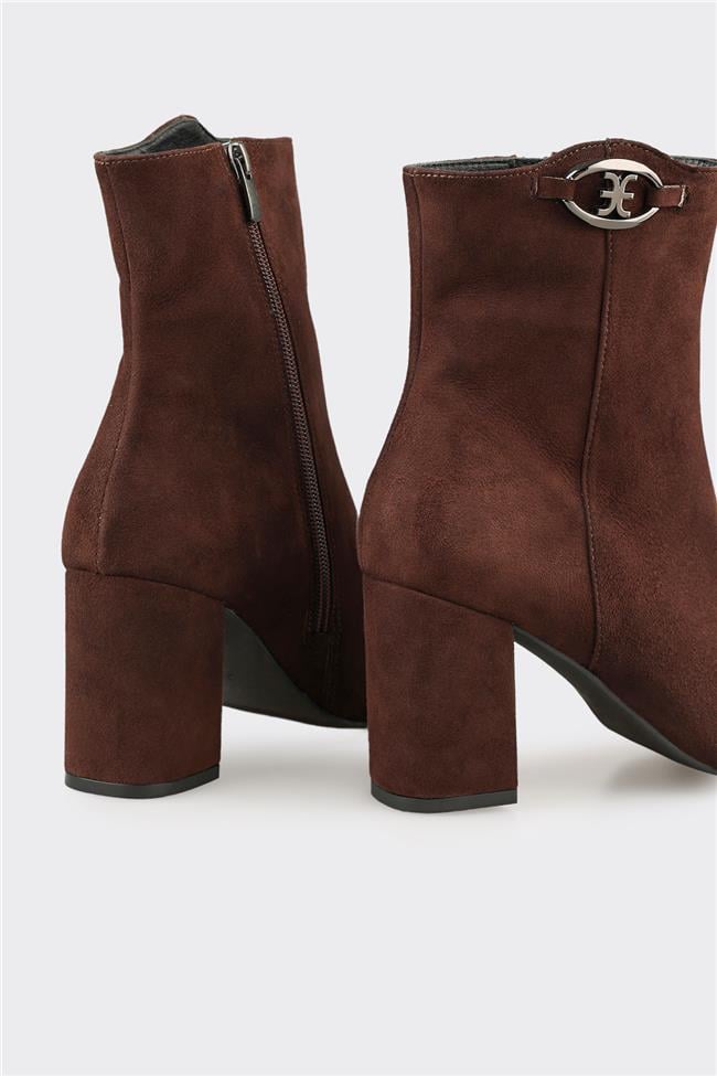 Kahve Deri Kadın Klasik Bot