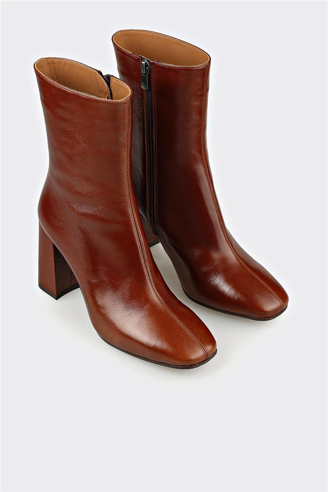 Kahve Deri Kadın Klasik Bot