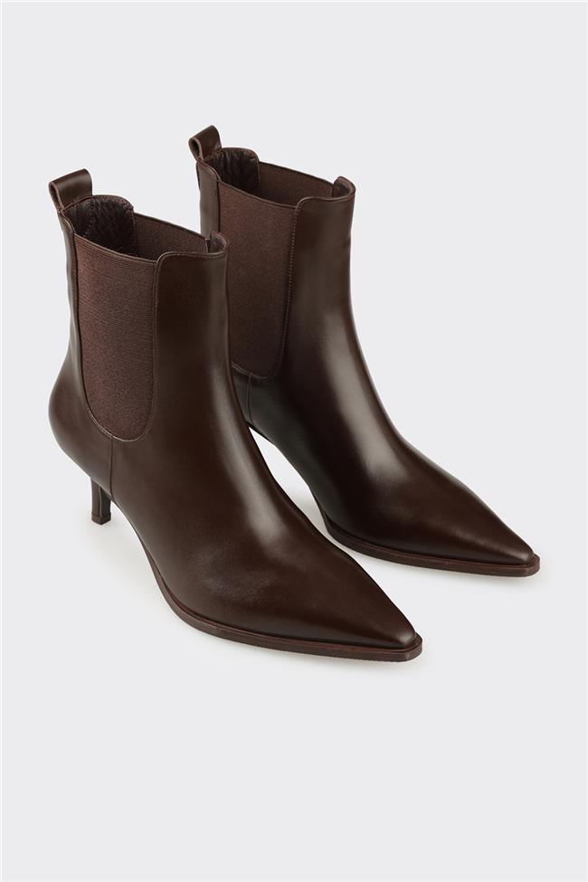 Kahve Deri Kadın Klasik Bot