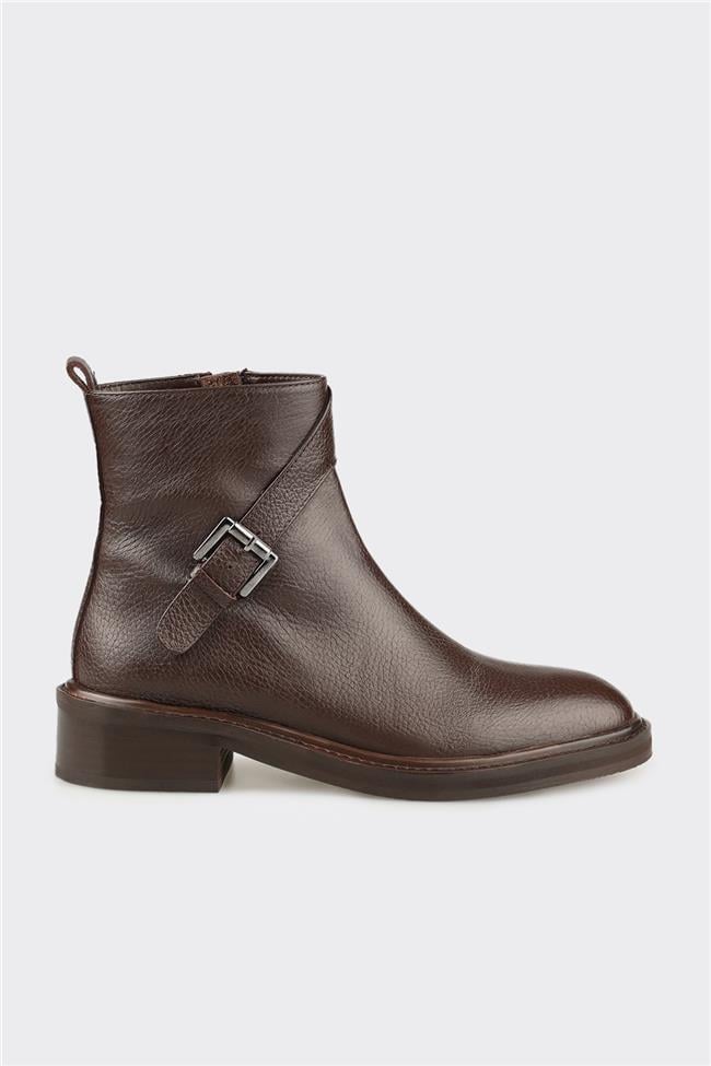 Kahve Deri Kadın Klasik Bot