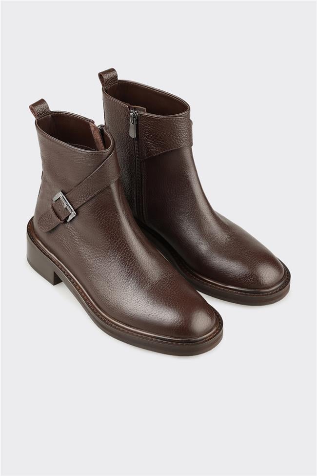 Kahve Deri Kadın Klasik Bot