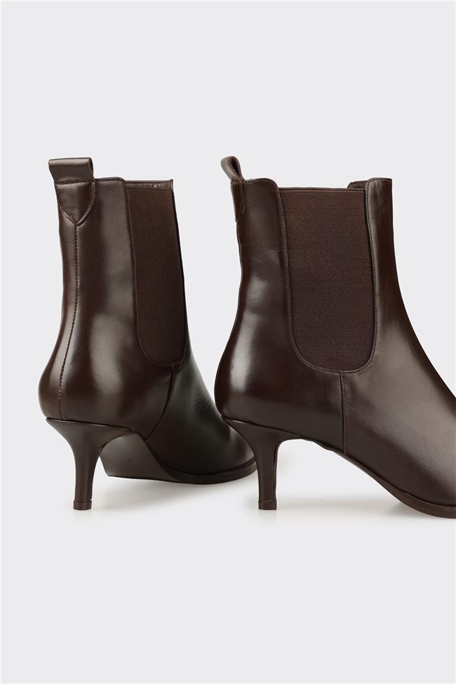 Kahve Deri Kadın Klasik Bot