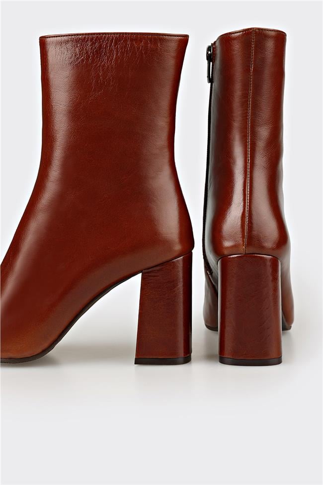 Kahve Deri Kadın Klasik Bot