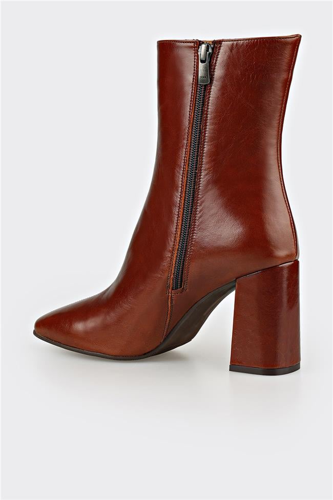 Kahve Deri Kadın Klasik Bot