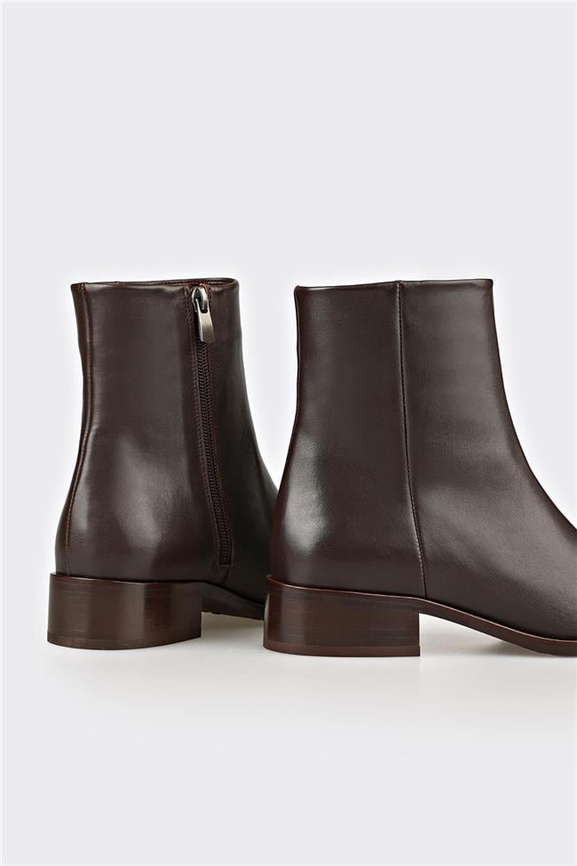 Kahve Deri Kadın Klasik Bot