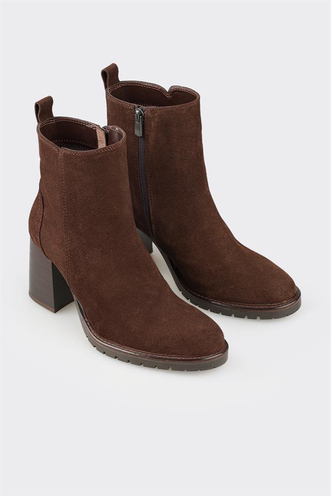 Kahve Deri Kadın Orta Topuk Bot