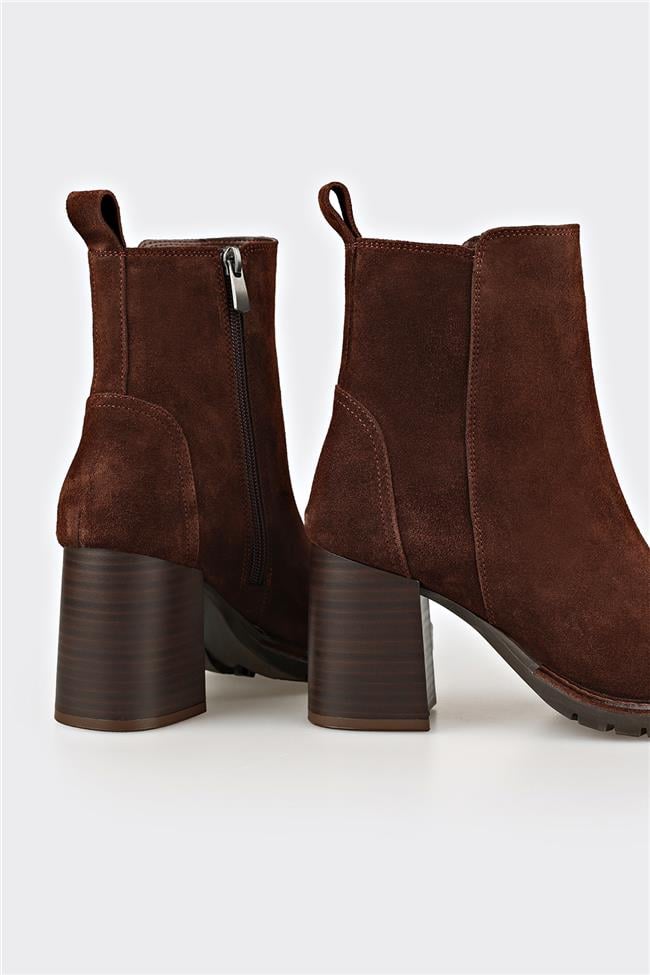 Kahve Deri Kadın Orta Topuk Bot