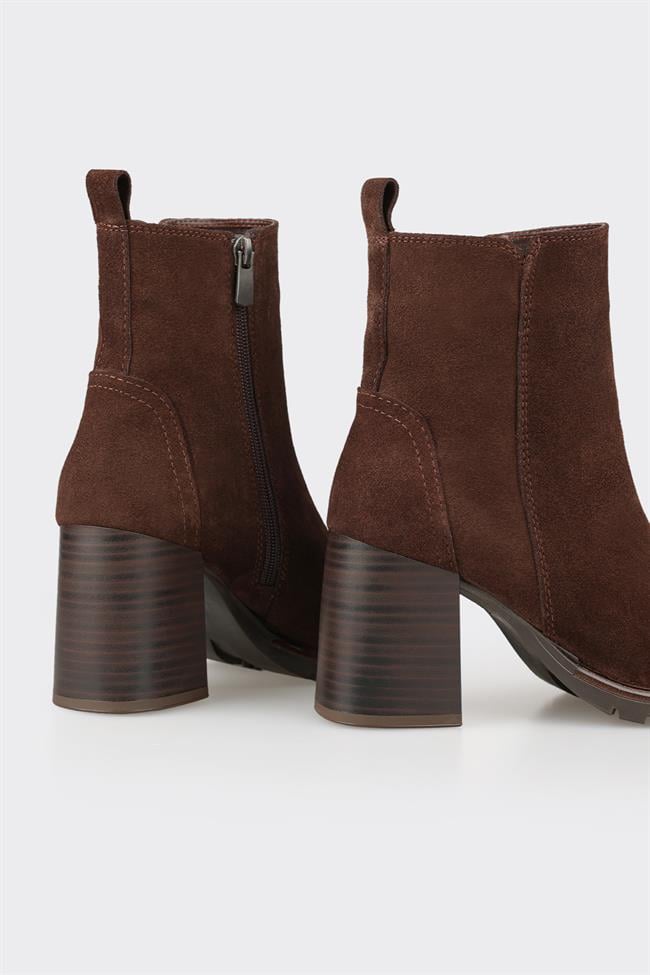 Kahve Deri Kadın Orta Topuk Bot