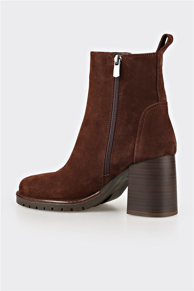 Kahve Deri Kadın Orta Topuk Bot