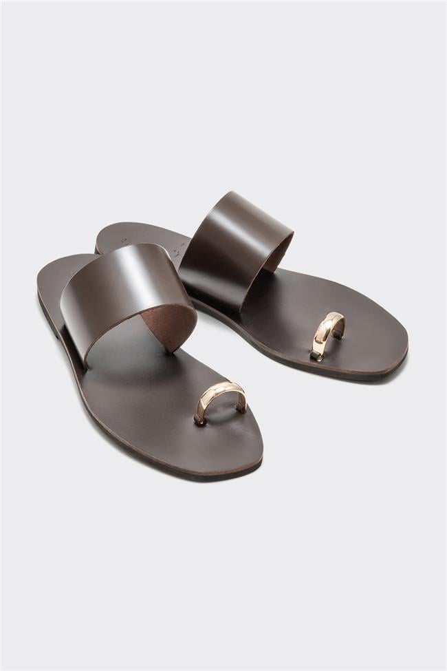 Kahve Deri Kadın Parmak Arası Terlik