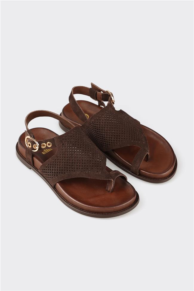 Kahve Deri Kadın Sandalet