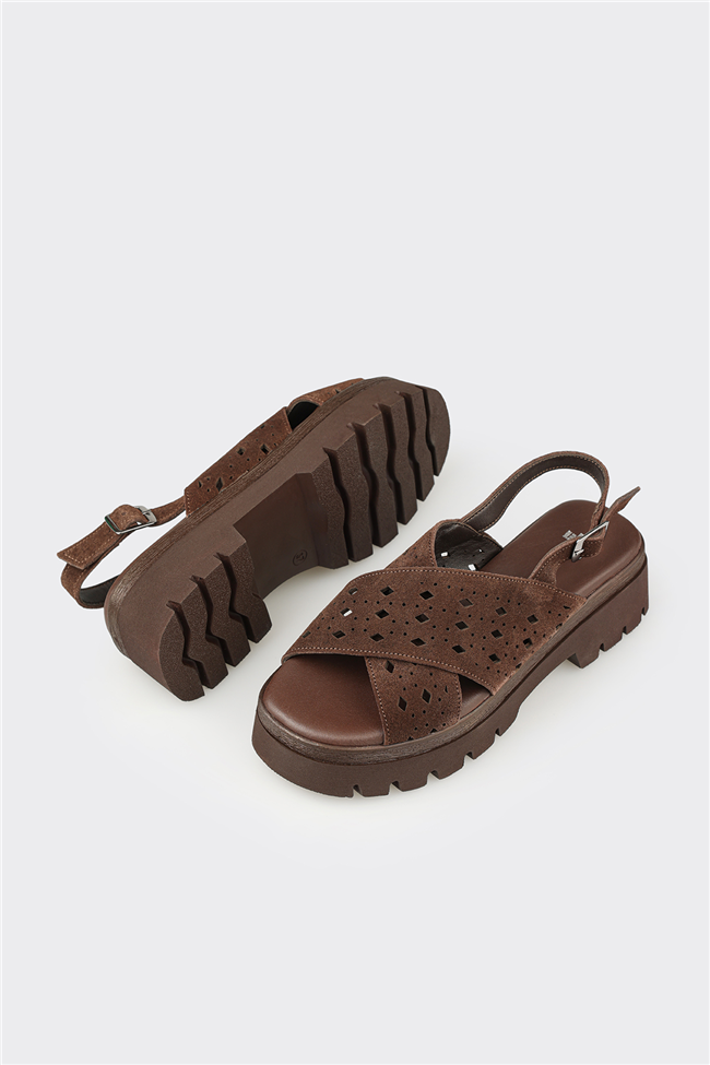 Kahve Deri Kadın Sandalet