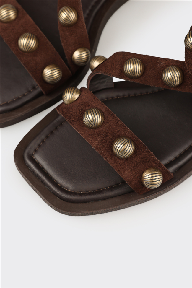 Kahve Deri Kadın Sandalet