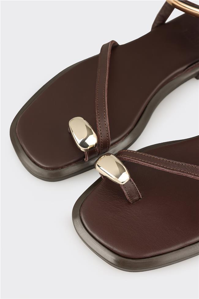 Kahve Deri Kadın Sandalet