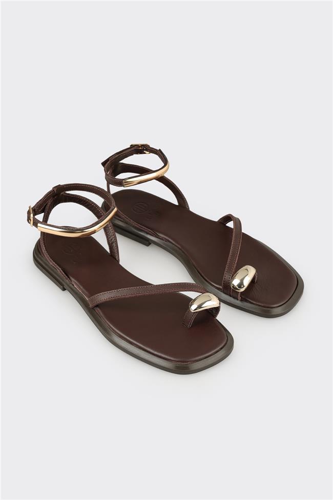 Kahve Deri Kadın Sandalet