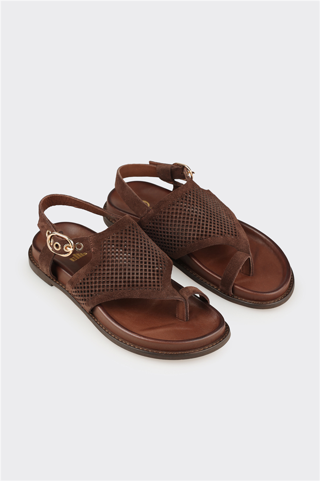 Kahve Deri Kadın Sandalet