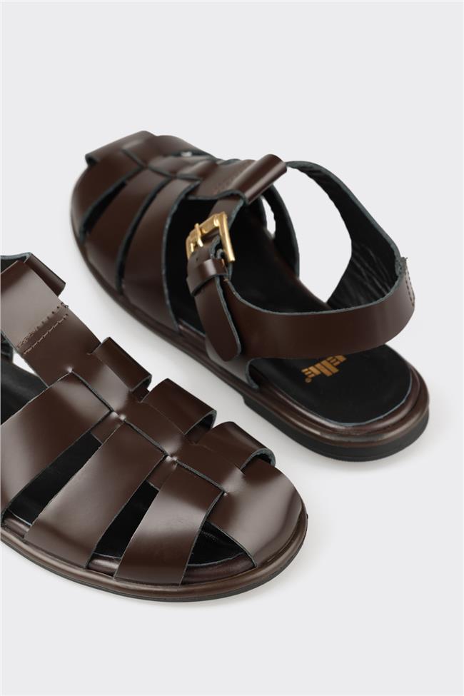 Kahve Deri Kadın Sandalet