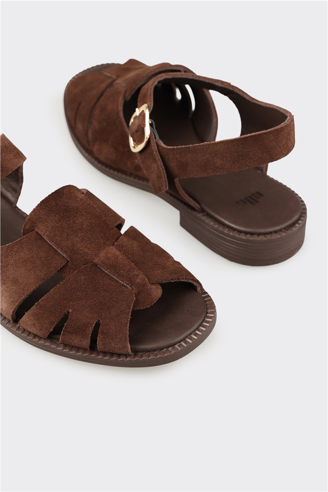 Kahve Deri Kadın Sandalet